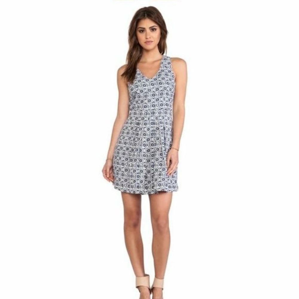 Joie Kada dress blue geo print fit and flare dress Summer Sun dress Linen Size S